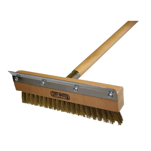 Classic Pizza Oven Brush - Brass Bristles/Stainless Steel Scraper Blade • PAS-FB249