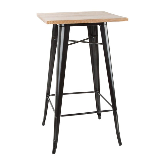 Bolero Bistro Metal Square Bar Table Black with Wooden Top 600mm • PAS-FB595