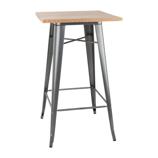 Bolero Bistro Metal Square Bar Table Gun Metal Grey with Wooden Top 600mm • PAS-FB596