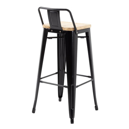 Bolero Bistro Metal High Bar Stool with Wooden Seat Pad and Back Rest Black (Pack of 4) • PAS-FB623