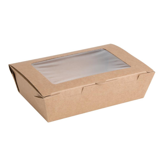 Fiesta Compostable Salad Boxes with PLA Windows 700ml (Pack of 200) • PAS-FB676