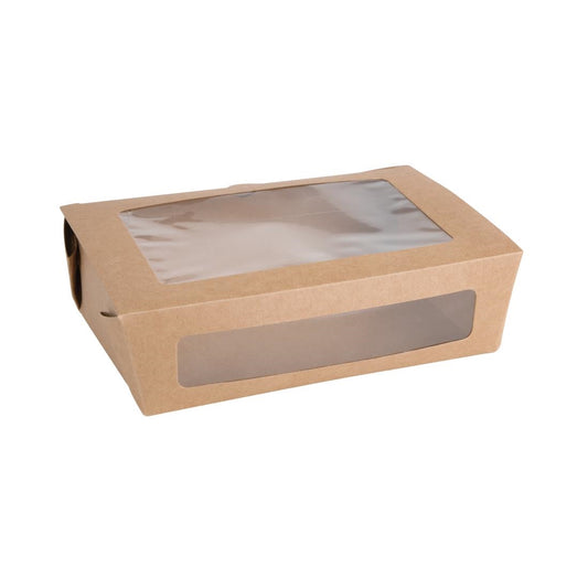 "Fiesta Compostable Salad Boxes with PLA Windows 1600ml (200 Pack)" (1600ml | 56oz. Pack Quantity: 200.) • PAS-FB678