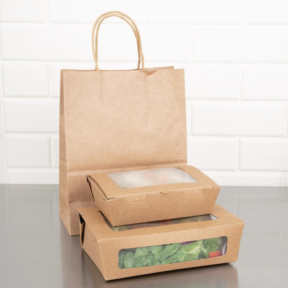 Fiesta Compostable Salad Boxes with PLA Windows 1600ml (Pack of 200) • PAS-FB678