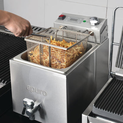 Apuro Single Tank Single Basket 8Ltr Countertop Fryer with Timer 2.9kW • PAS-FC374-A