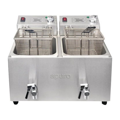 Apuro Twin Tank Twin Basket 2x8Ltr Countertop Fryer with Timers 2x2.9kW • PAS-FC375-A