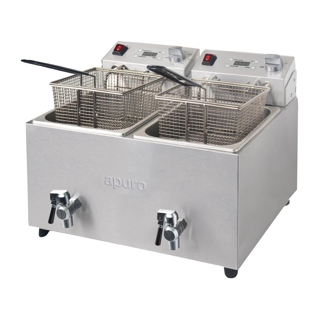 Apuro Twin Tank Fryer with Timer - 2x8Ltr - 2.9kW • PAS-FC375-A