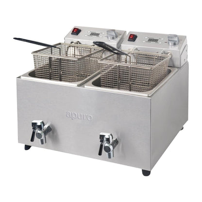 Apuro Twin Tank Twin Basket 2x8Ltr Countertop Fryer with Timers 2x2.9kW • PAS-FC375-A