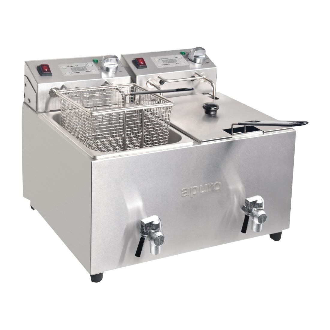 Apuro Twin Tank Fryer with Timer - 2x8Ltr - 2.9kW • PAS-FC375-A