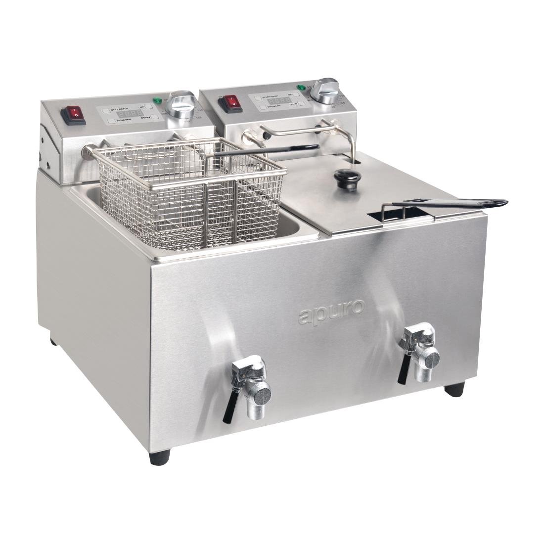 Apuro Twin Tank Twin Basket 2x8Ltr Countertop Fryer with Timers 2x2.9kW • PAS-FC375-A