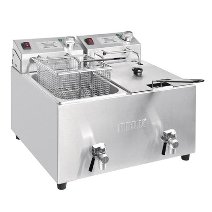 Apuro Twin Tank Twin Basket 2x8Ltr Countertop Fryer with Timers 2x2.9kW • PAS-FC375-A