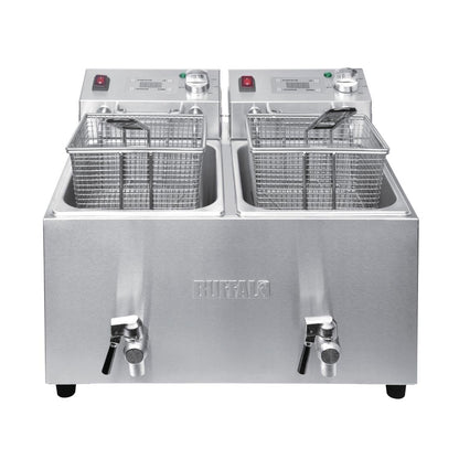 Apuro Twin Tank Twin Basket 2x8Ltr Countertop Fryer with Timers 2x2.9kW • PAS-FC375-A