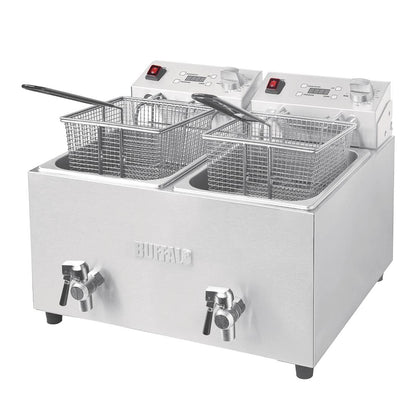 Apuro Twin Tank Twin Basket 2x8Ltr Countertop Fryer with Timers 2x2.9kW • PAS-FC375-A