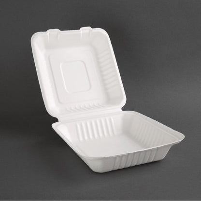 Fiesta Compostable Bagasse Hinged Food Containers 223mm (Pack of 200) • PAS-FC525