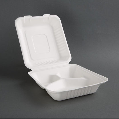 Fiesta Compostable Bagasse Food 3 Compartment Container 223mm  (200 Pack) (Pack of 200) • PAS-FC526