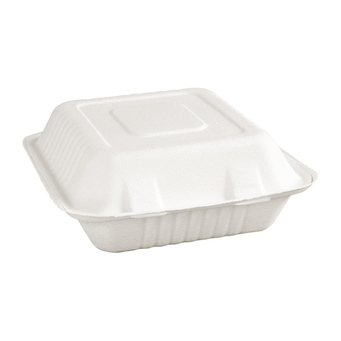 Fiesta Compostable Bagasse Hinged 3-Compartment Food Containers 201mm (Pack of 200) • PAS-FC526