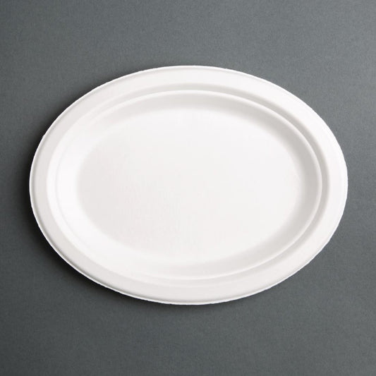Fiesta Compostable Bagasse Oval Plate 198mm (50 Pack) (198(W)x263(D)mm | Pack of 50) • PAS-FC534