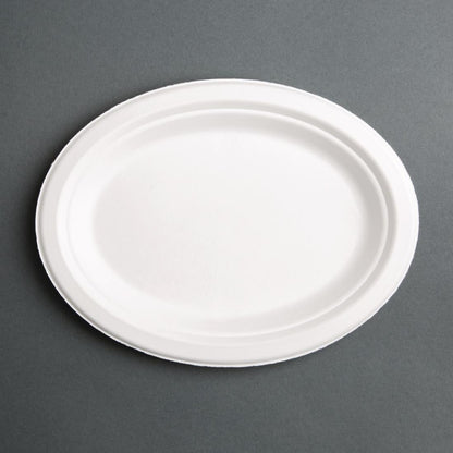 Fiesta Compostable Bagasse Oval Plates 316mm (Pack of 50) • PAS-FC535