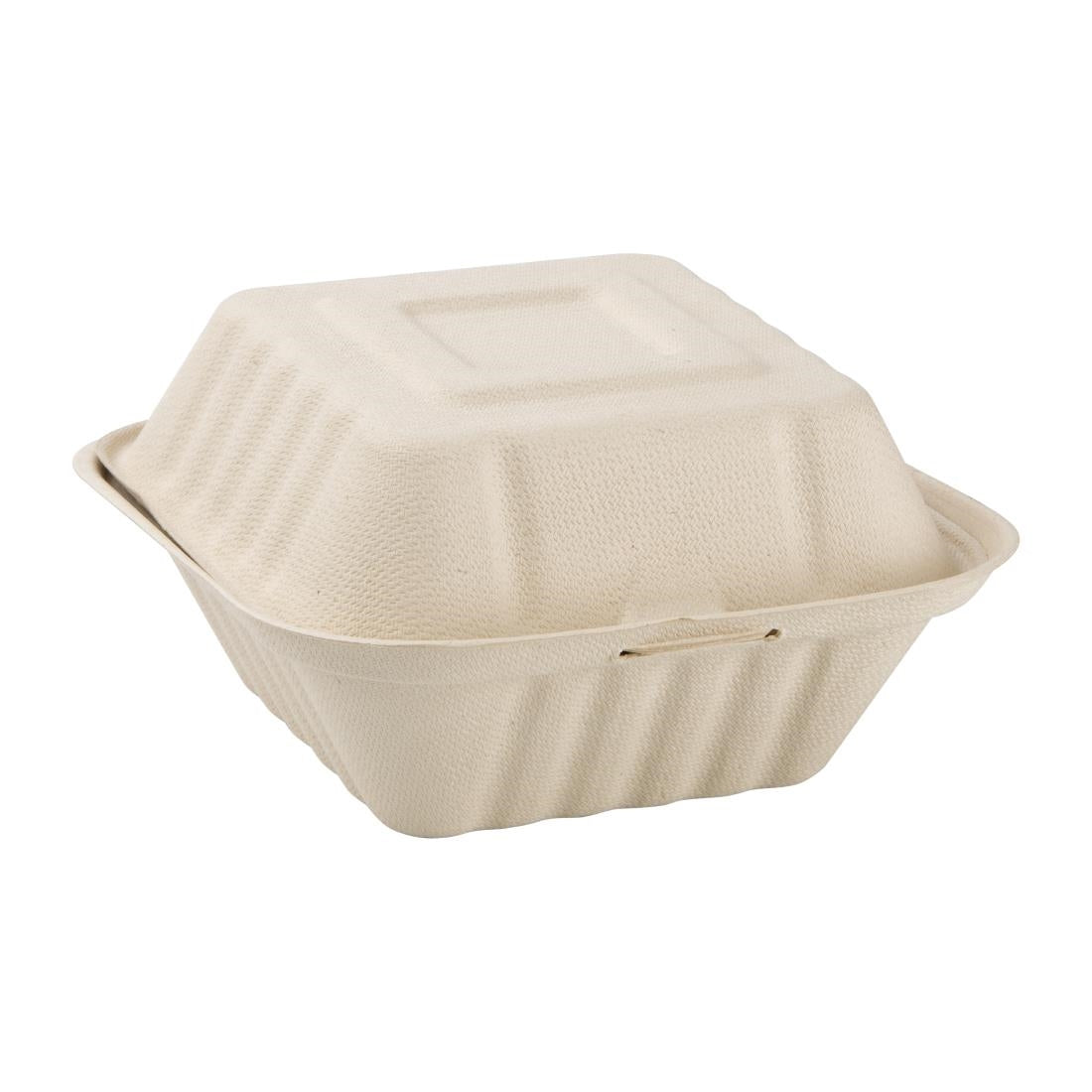 Fiesta Compostable Bagasse Burger Box Natural 152mm (500 Pack) (Size: 81 x 149 x 152mm | Pack Quantity: 500) • PAS-FC542