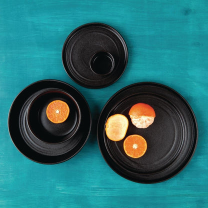 Olympia Cavolo Flat Round Bowls Textured Black 143mm (6 Pack) (Pack of 6) • PAS-FD906