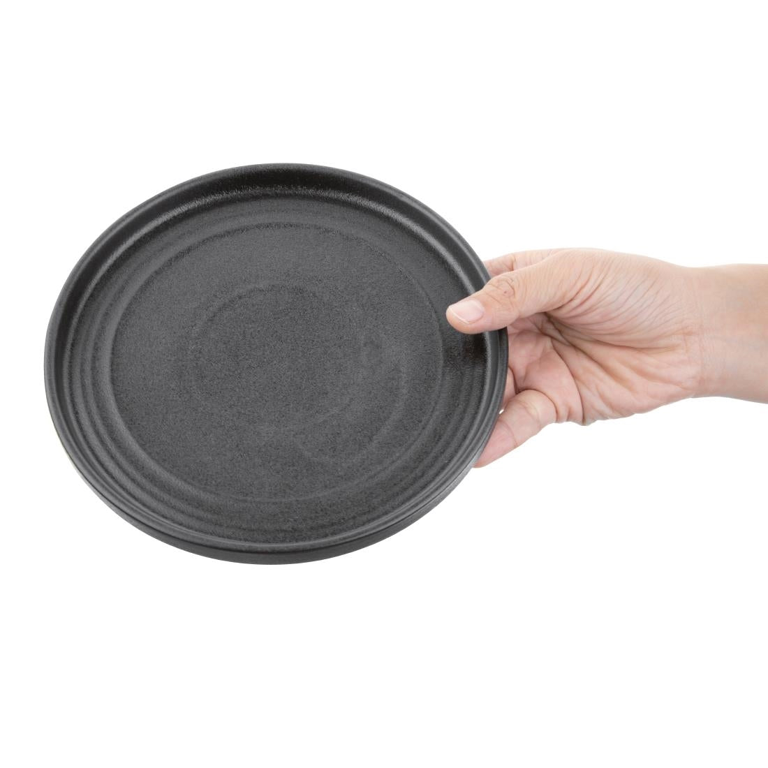 Olympia Cavolo Textured Black Flat Round Plate 180mm (6 Pack) (Pack of 6) • PAS-FD908