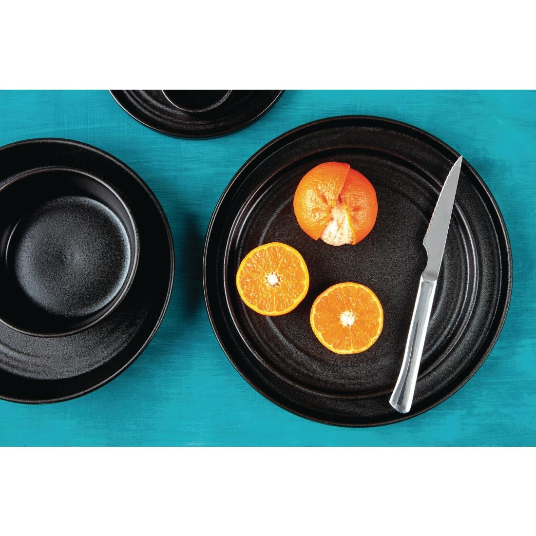 Olympia Cavolo Textured Black Flat Round Plate 180mm (6 Pack) (Pack of 6) • PAS-FD908