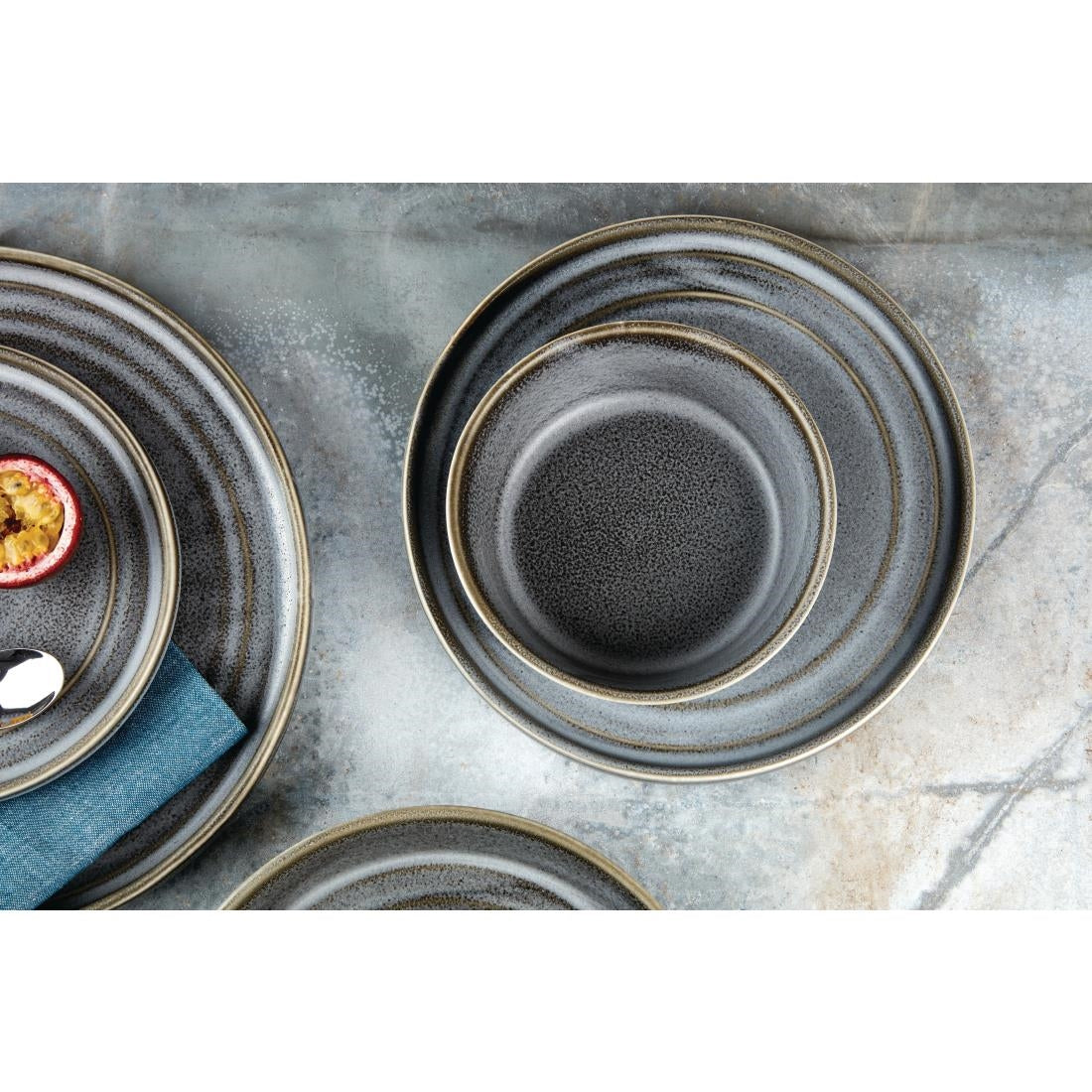 Olympia Cavolo Charcoal Dusk Flat Round Plate - 220mm 8 2/3" (6 Pack) • PAS-FD921