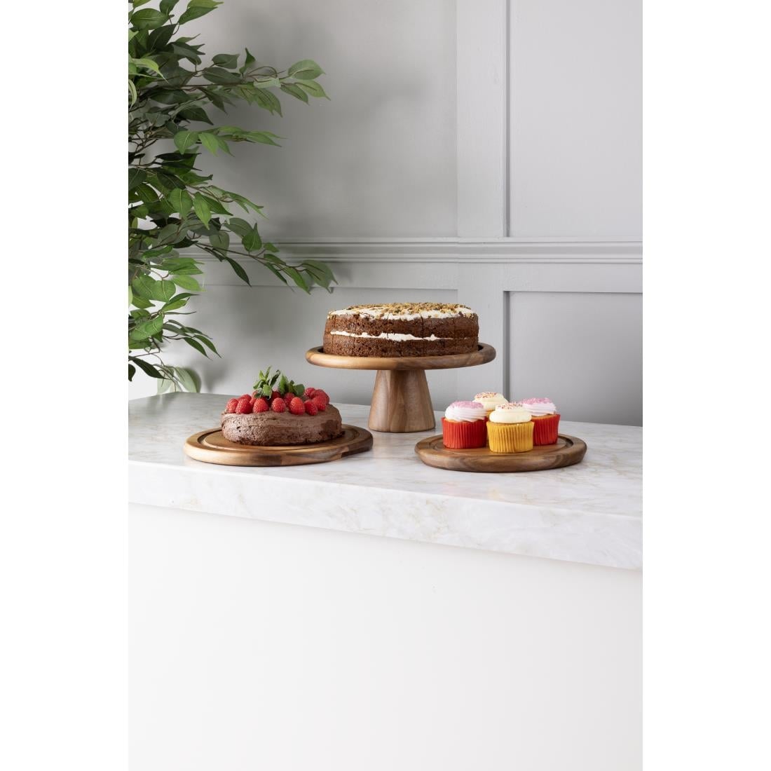 Olympia Round Acacia Wood Board for 200mm Dome 246x20mm (246(Ø)x20(H)mm | Fits 200(Ø)mm dome - HW798) • PAS-HX397