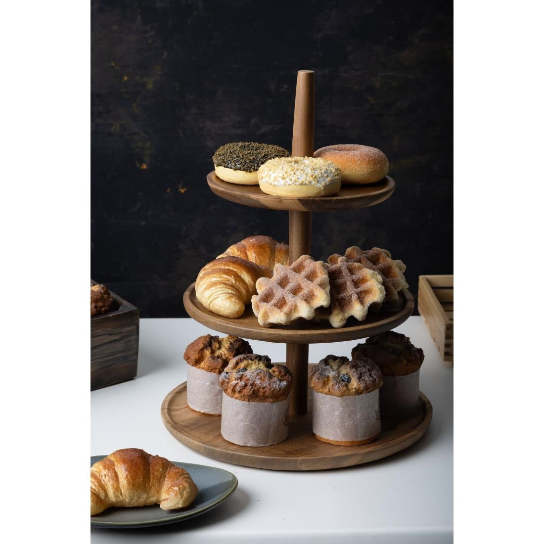 Olympia Acacia 3-Tier Stand 305(Ø)x395(H)mm • PAS-FE152