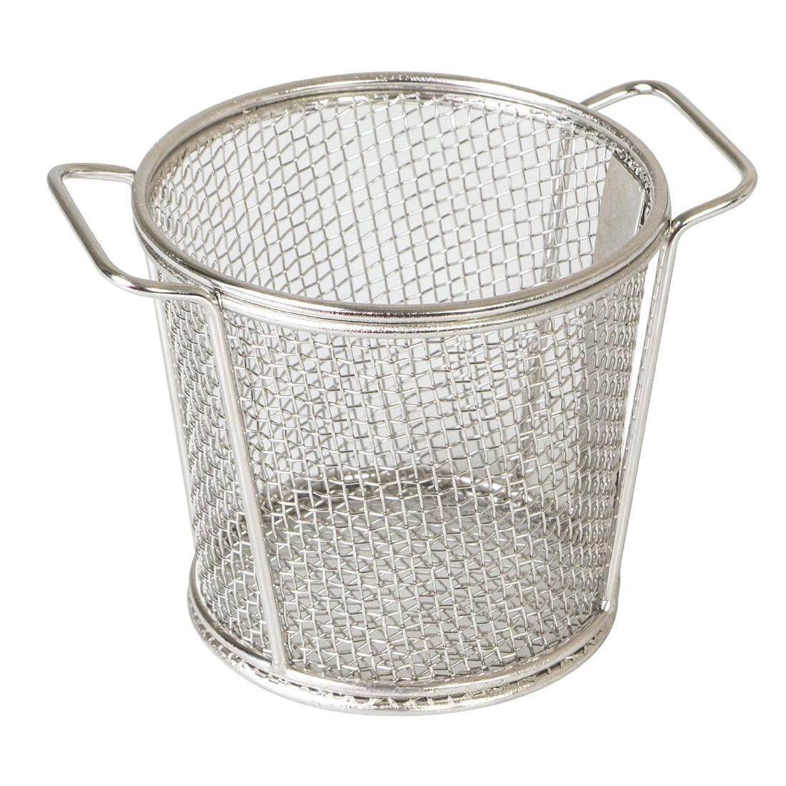 Moda Brooklyn Round Food Baskets Two Handles Stainless Steel 80mm (6 Pack) • PAS-FK223