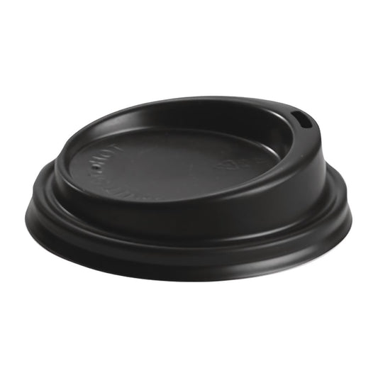 BioPak PS Plastic Lids for BioPak BioCups 80mm Black (1000 Pack) • PAS-FK390