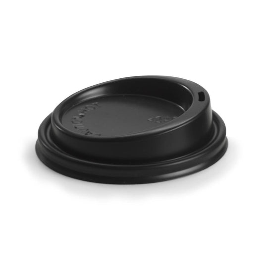 BioPak PS Plastic Lids for BioPak BioCups 90mm Black (Pack of 1000) • PAS-FK392