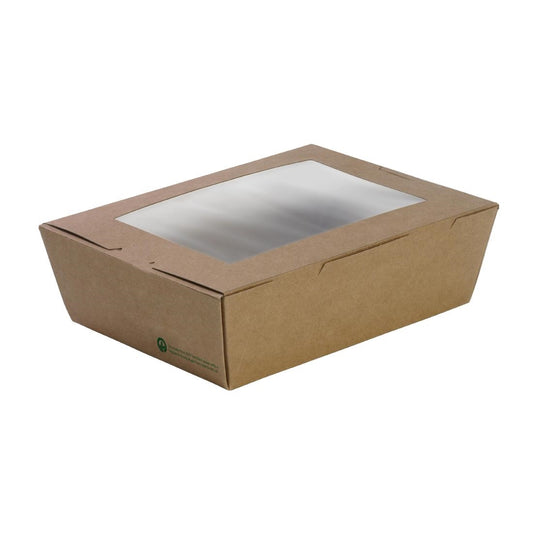 BioPak BioBoard Kraft Takeaway Lunch Boxes with Window Large (Pack of 200) • PAS-FK424