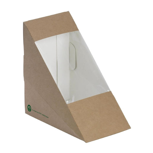 BioPak BioBoard Kraft Takeaway Sandwich Boxes with Window (Pack of 500) • PAS-FK426