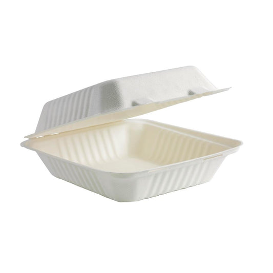 BioPak BioCane Clamshell Container White - 203x198x81mm (Box of 200) • PAS-DU633