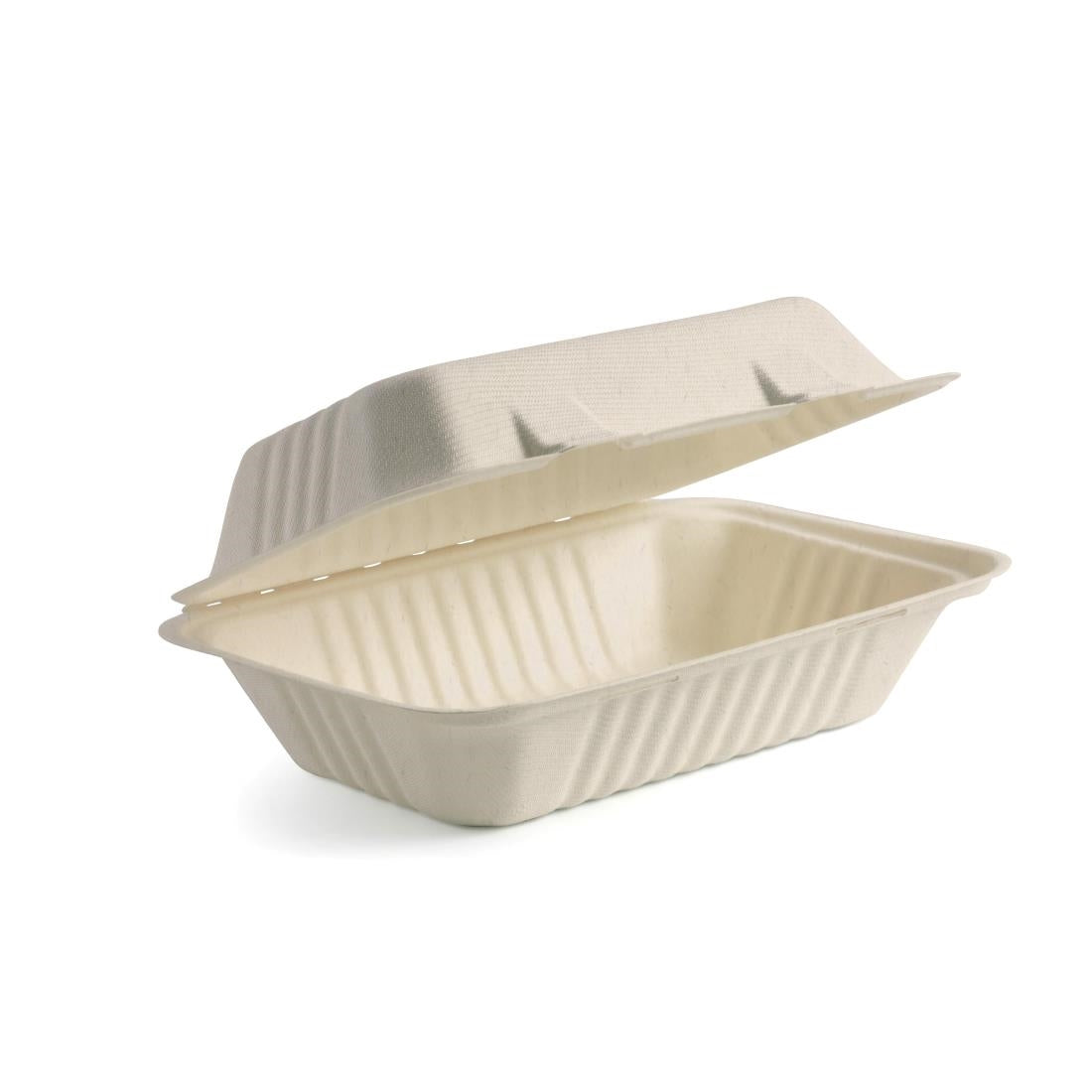 BioPak BioCane Clamshell Container White - 229 x 152 x 81mm (250 Pack) (Size: 229(L) x 152(W) x 81(H)mm / 9x5.9x3.1") • PAS-DU635