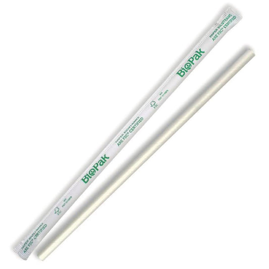 BioPak Individually Wrapped Compostable Paper Straws White (250 Pack) • PAS-FK465