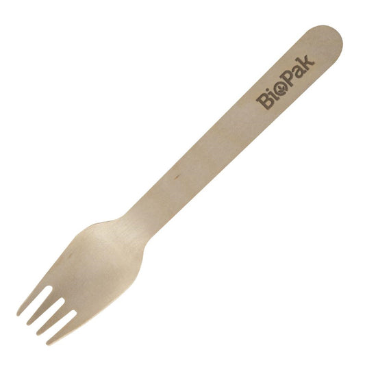 BioPak Biodegradable Coated Wooden Forks 160mm (Pack of 100) • PAS-FK558