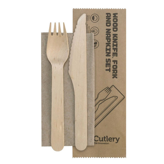 BioPak Coated Wooden Cutlery Sets 160mm (400 Pack) • PAS-FK560