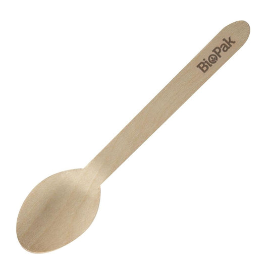 BioPak Biodegradable Coated Wooden Spoons 160mm (100 Pack) (Pack of 100) • PAS-FK561