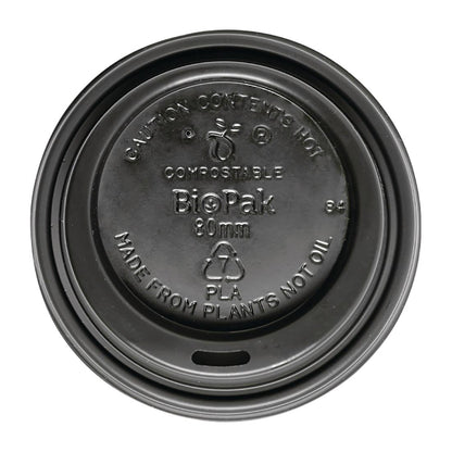 BioPak PLA Lids for BioPak BioCups 80mm Black (1000 Pack) • PAS-FK946