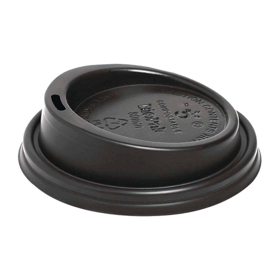 BioPak PLA Lids for BioPak BioCups 80mm Black (1000 Pack) • PAS-FK946