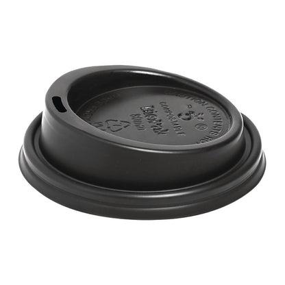 BioPak PLA Lids for BioPak BioCups 80mm Black (Pack of 1000) • PAS-FK946