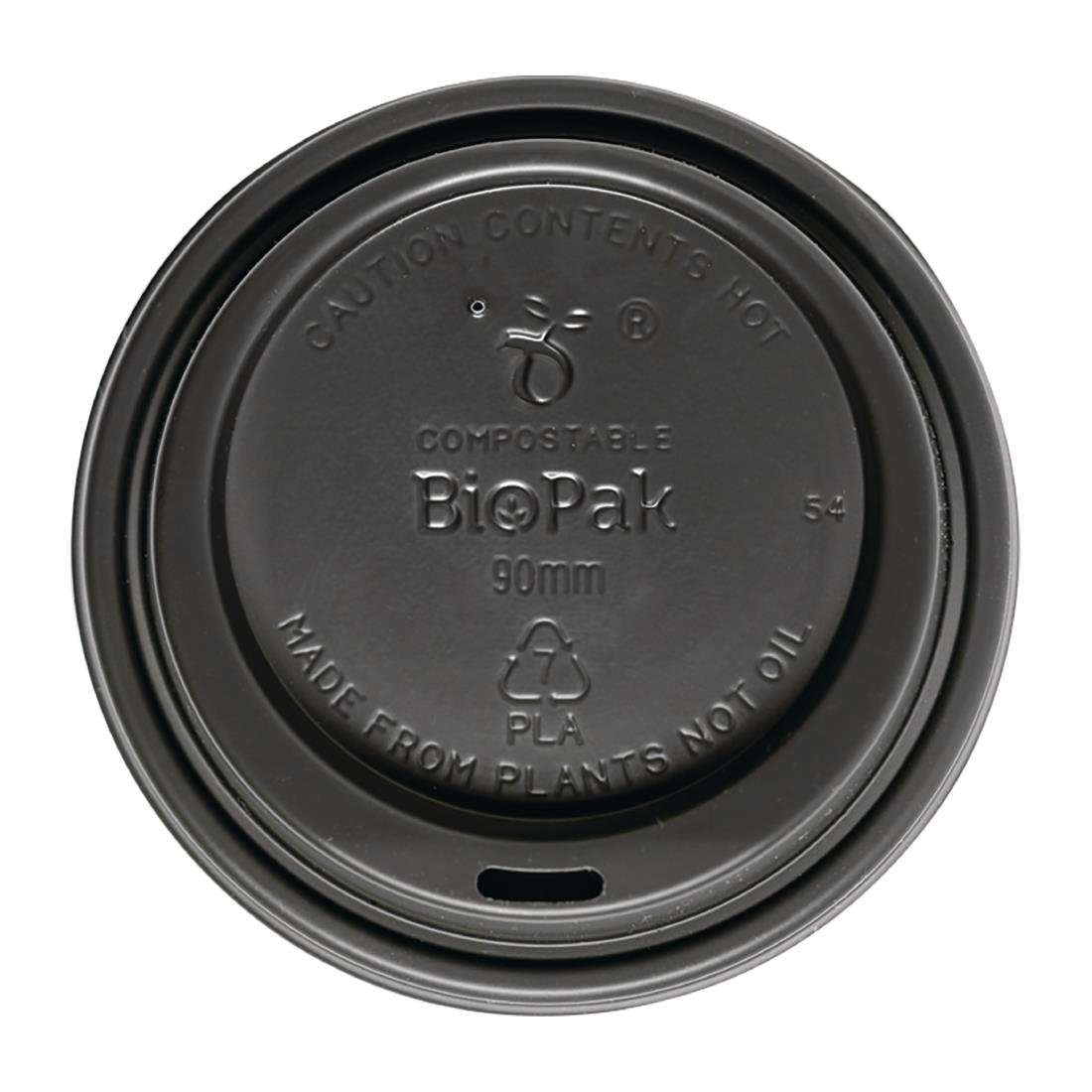 BioPak PLA Lids for BioPak BioCups Black 90mm (Pack of 1000) • PAS-FK948