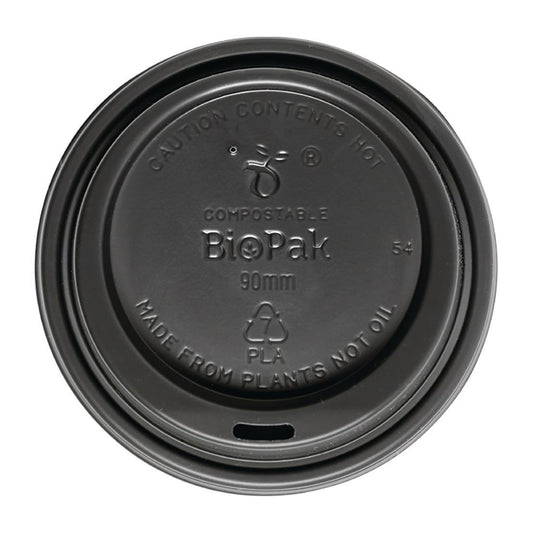 BioPak PLA Lids for BioPak BioCups Black 90mm (Pack of 1000) • PAS-FK948