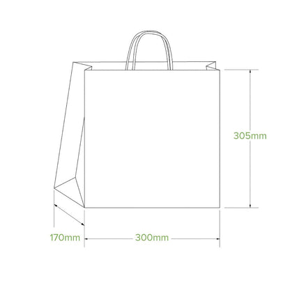 BioPak Kraft Paper Bags Large (250 Pack) (Pack of 250 | Size: 300(L) x 170(W) x 305(H)mm | Compostable) • PAS-FK984