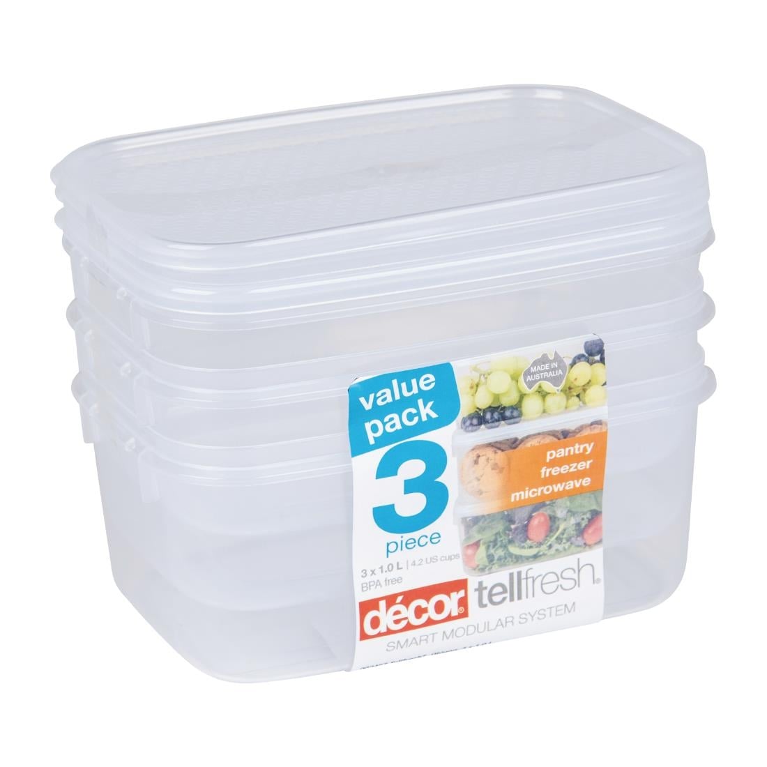 Decor TellFresh Food Storage Container 1Ltr (3 Pack) • PAS-FL785