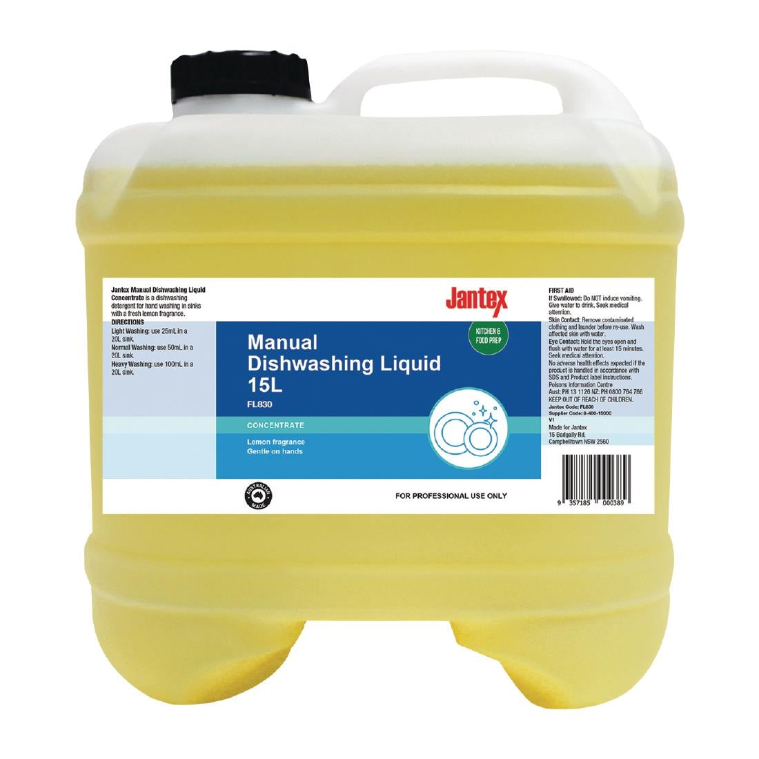 Jantex Manual Dishwashing Liquid Concentrate Lemon 15Ltr • PAS-FL830