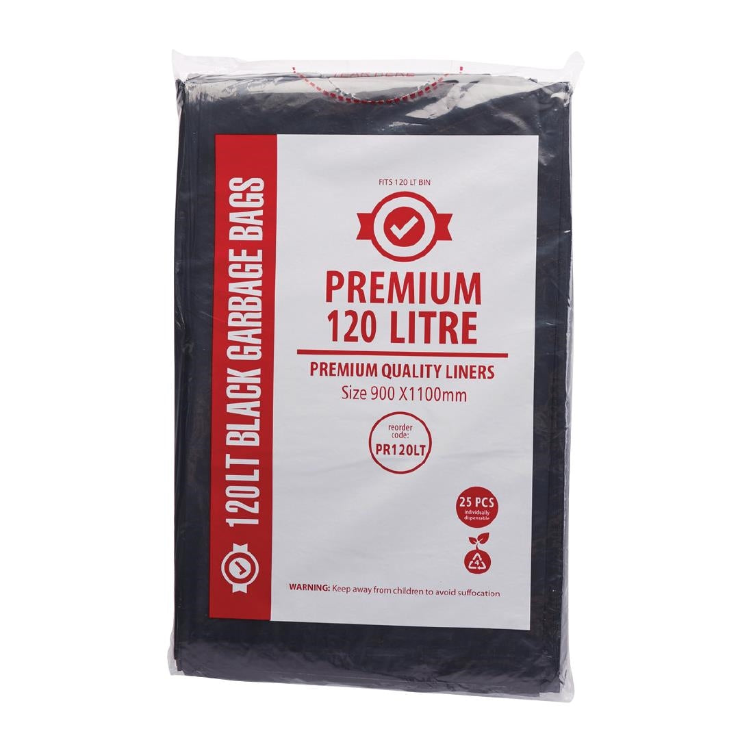 Jantex Premium Garbage Bags Black 120Ltr (25 Pack) (Pack of 25) • PAS-FL880
