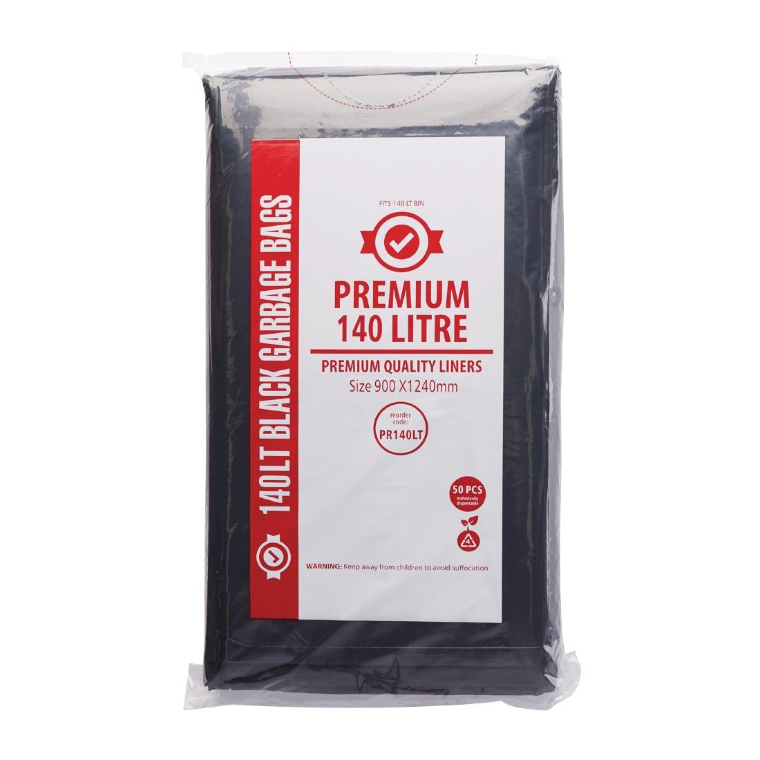 Jantex Premium Garbage Bags Black 140Ltr (50 Pack) (Pack of 50) • PAS-FL881