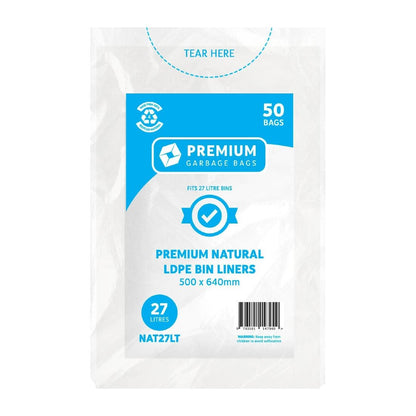 Jantex Kitchen Tidy Food Safe Garbage Bags Clear 27Ltr (50 Pack) (Pack of 50) • PAS-FL883